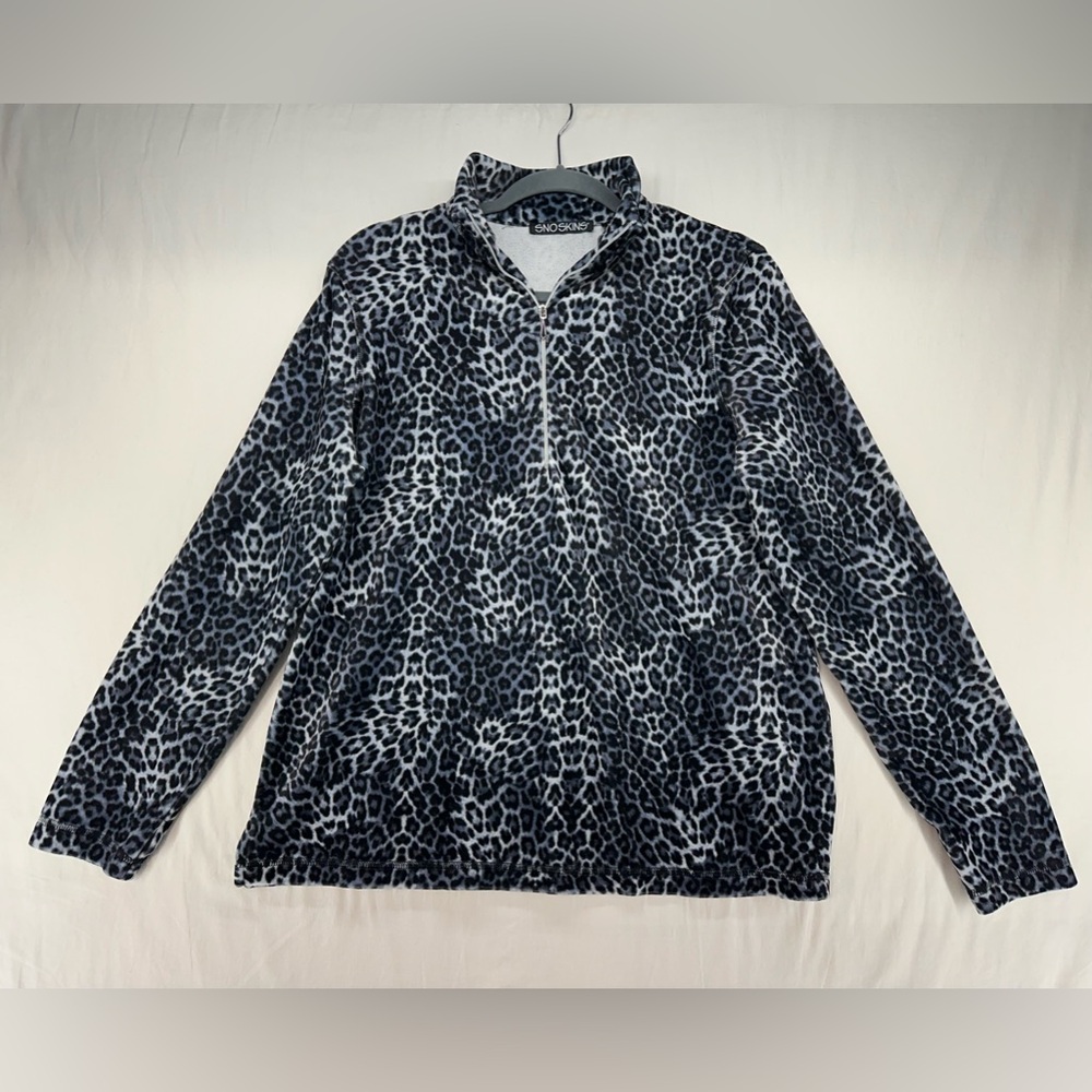 SNO SKINS 1/4 Zip‎ Black & Gray Leopard Print Pullover Top Womens Size L